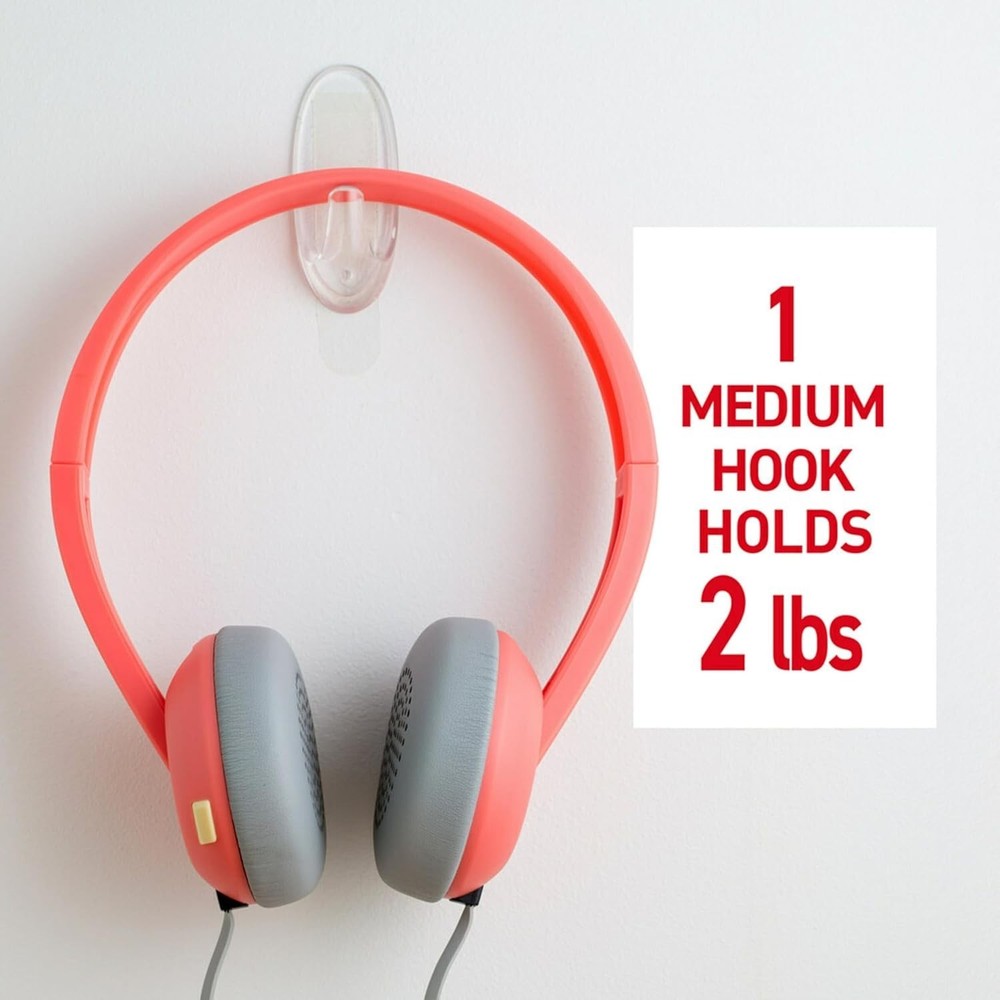 Medium Clear Wall Hook 7 Wall Hook & 12 Strips Damage-Free Hanging W/ Adhesive