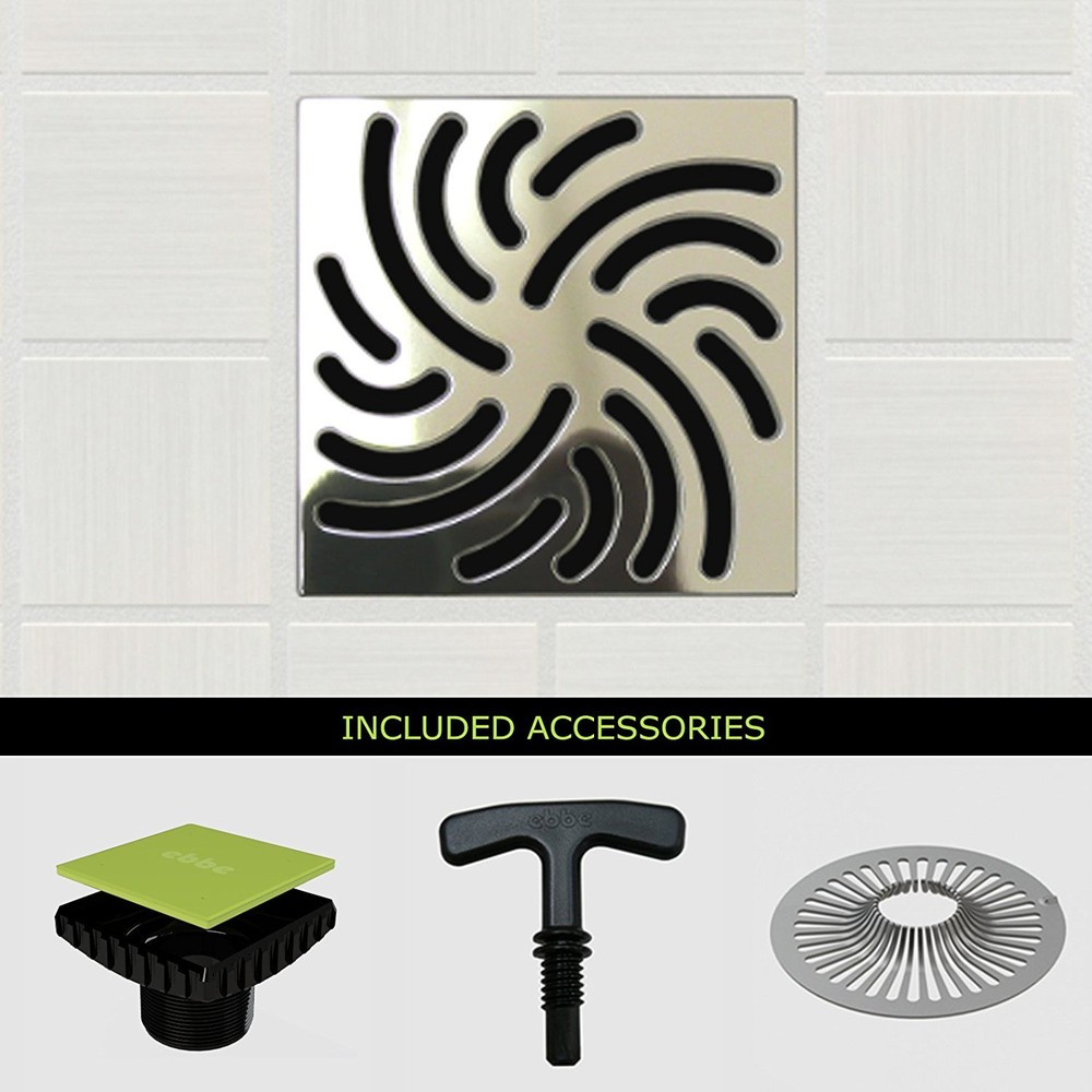 Ebbe E4806-PS E4400 Grate Polished Stainless & Drain Riser w/ T-Puller Hair Trap