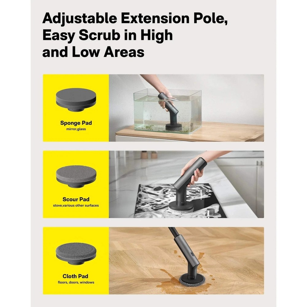 HOTO Flexi Cordless Electric Spin Scrubber, Adjustable Angle. NEW