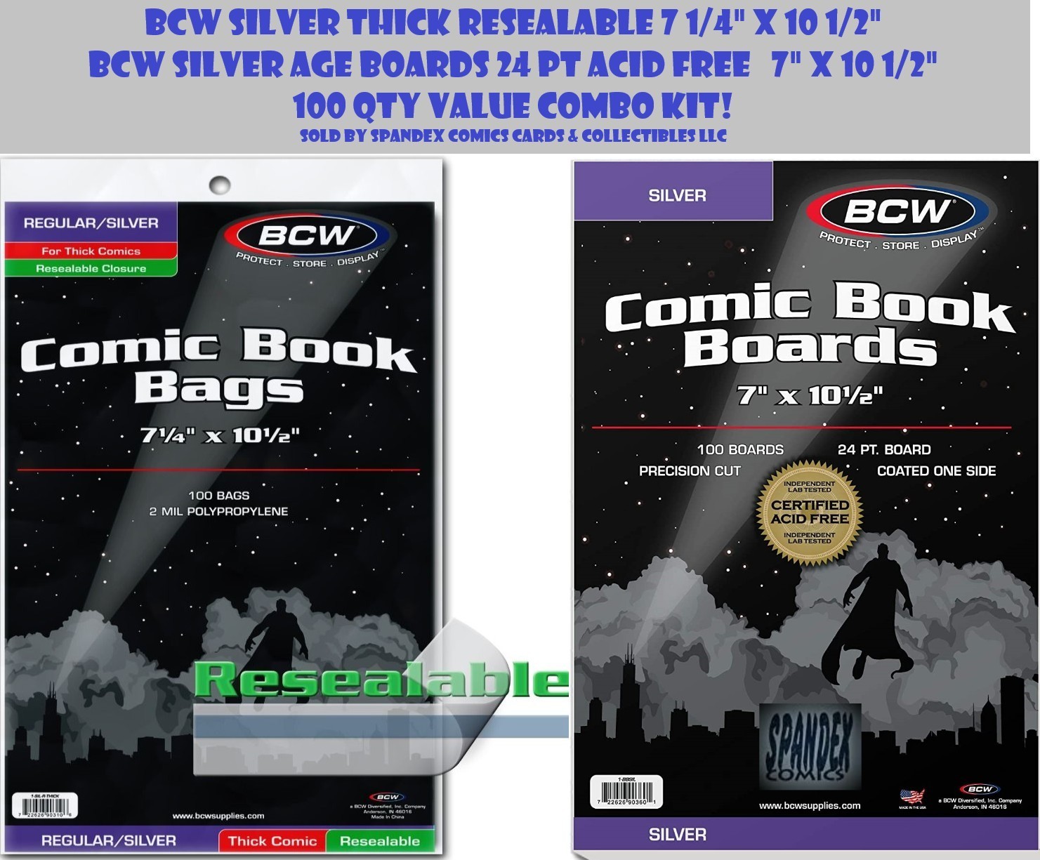 50 - BCW Silver Thick Resealable 2MIL Poly Comic Book Bags & Backing Boards