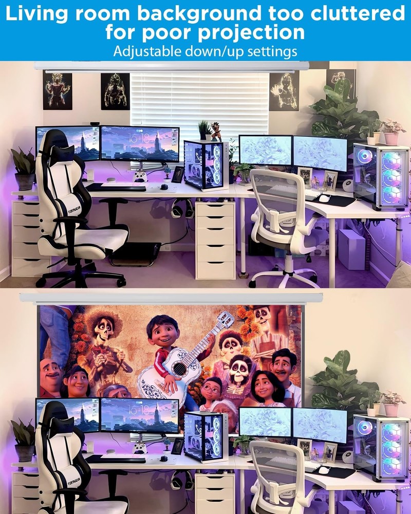 Electric Projector Screen 100 Inch with Remote Control Ceiling Mount Hooks, P...