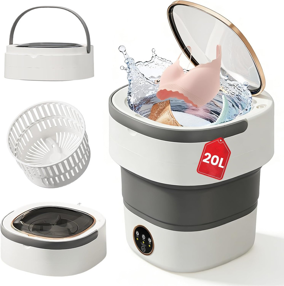 Portable Washing Machine - 20L Mini Foldable Washer with Spin Basket, 3 Cleaning