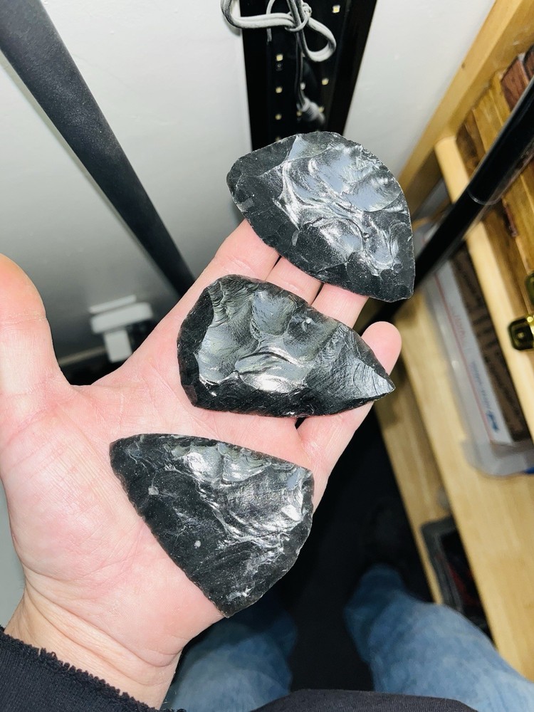 32” 10pc Flintknapping Percussion Preform Material. Utah Black Obsidian.