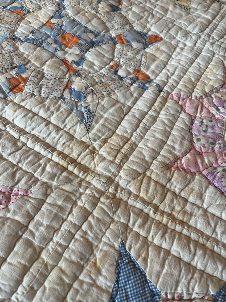 Vintage Handmade Quilt Feedsack Compass Patchwork