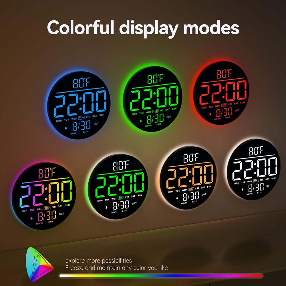 JALL 10" Large Digital Wall Clock with Seconds, Alarm Countdown Timer, Big LE...