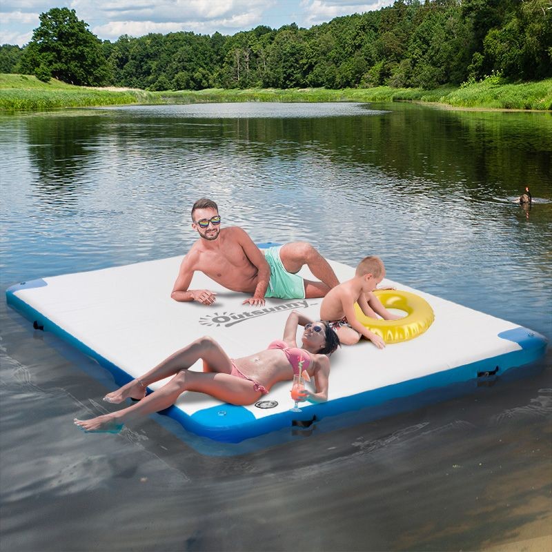 10' x 7' Inflatable Floating Dock Platform - Lake, Pool, Ocean + Pump & Bag