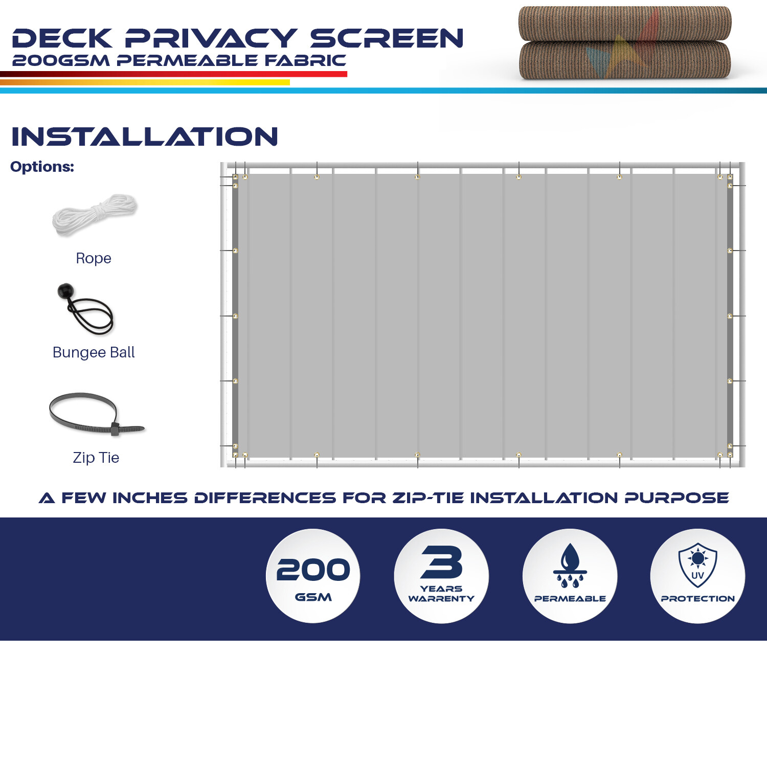 3ft Tall Privacy Balcony Fence Screen Deck Garden Yard Patio Fabric Shade Cover