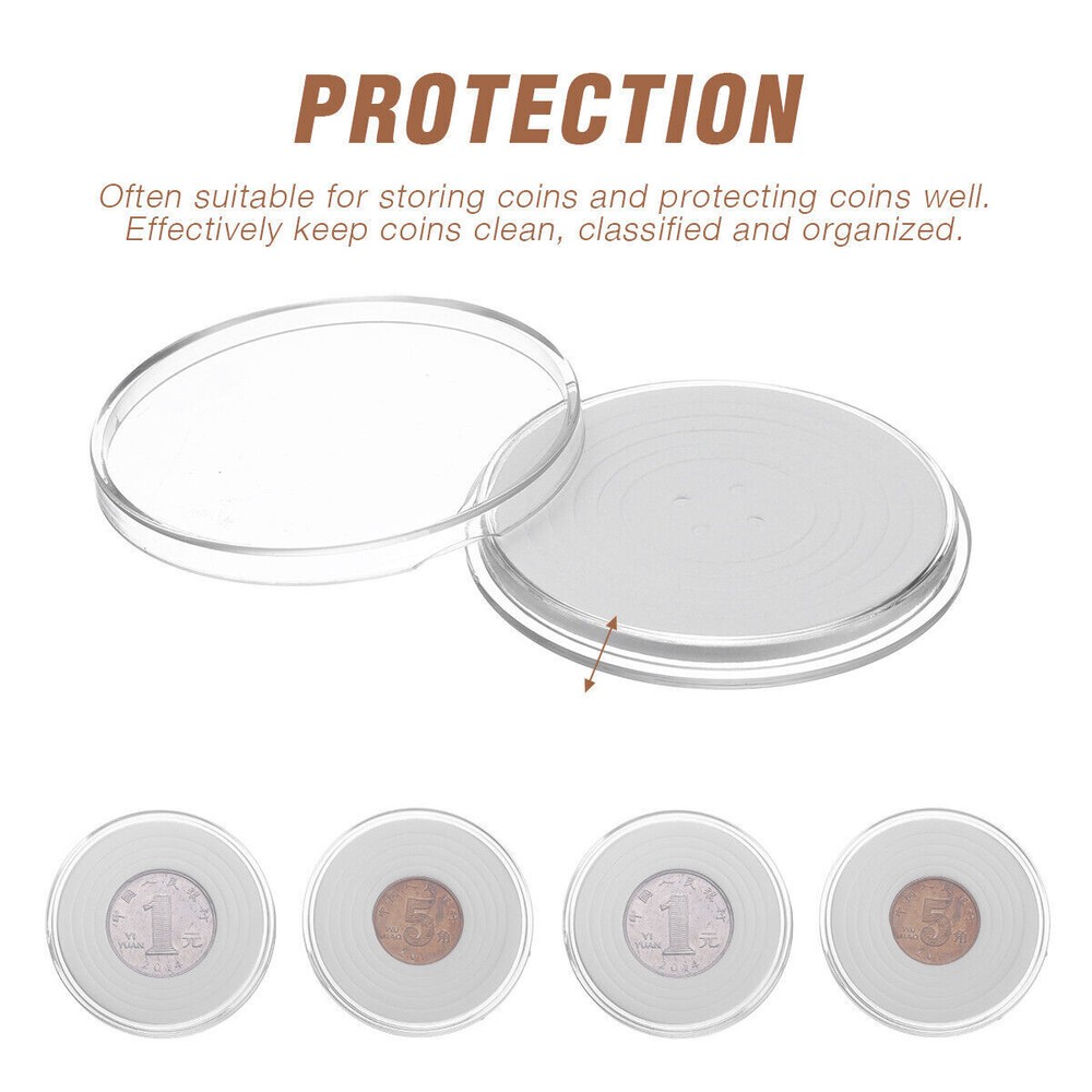 Clear Plastic Round Coin 20Pcs Cases Capsules Container Holder Storage Box 46mm