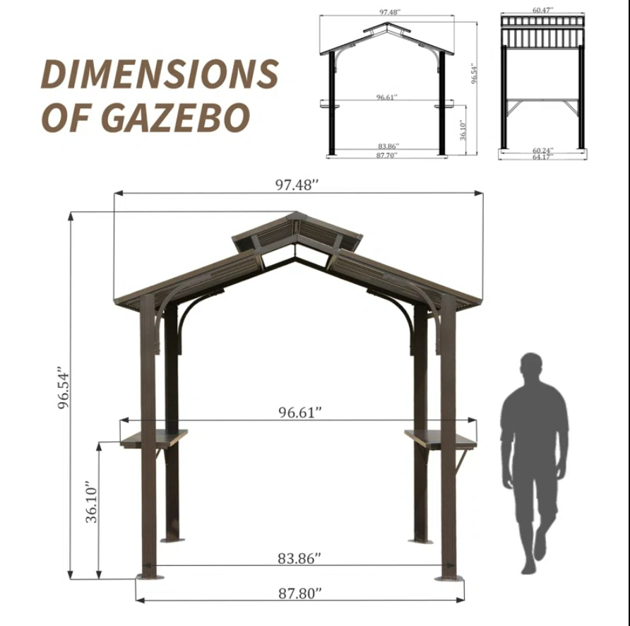 Domi Hardtop Double Roof Grill Gazebo 8x5FT w/Galvanized Steel,Side Shelves