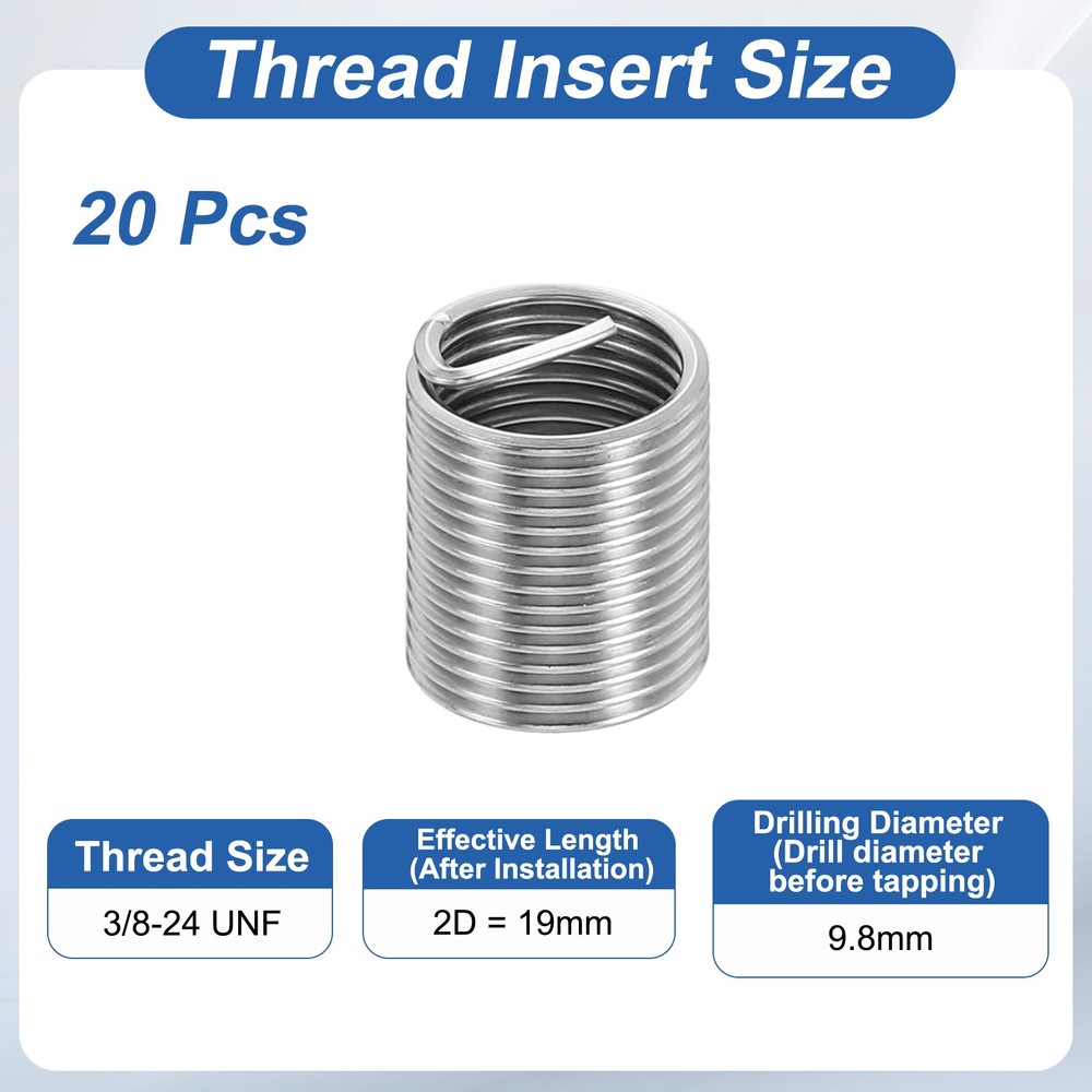 20pcs Wire Thread Inserts 3/8-24 UNF 2D 19mm Helical Threaded Sleeve