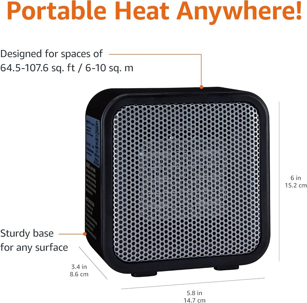 Amazon Basics Ceramic Space Heater, Mini Heater for Office Desk, Black