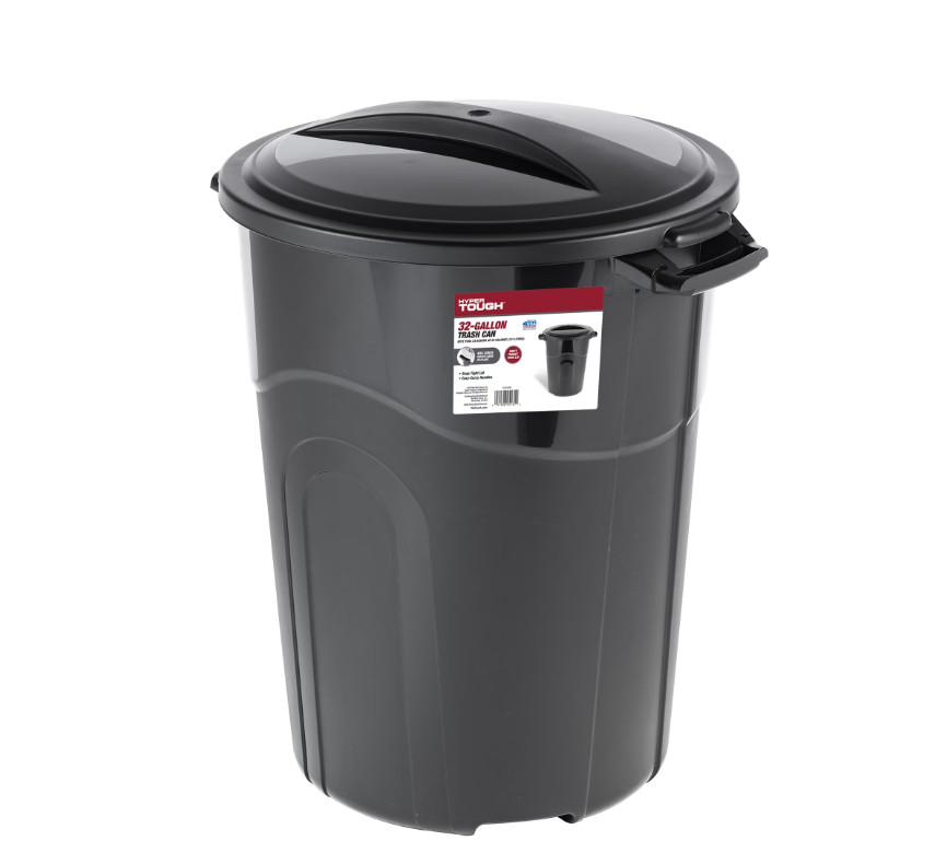 Hyper Tough 32 Gallon Heavy Duty Plastic Garbage Can, Included Lid, Black