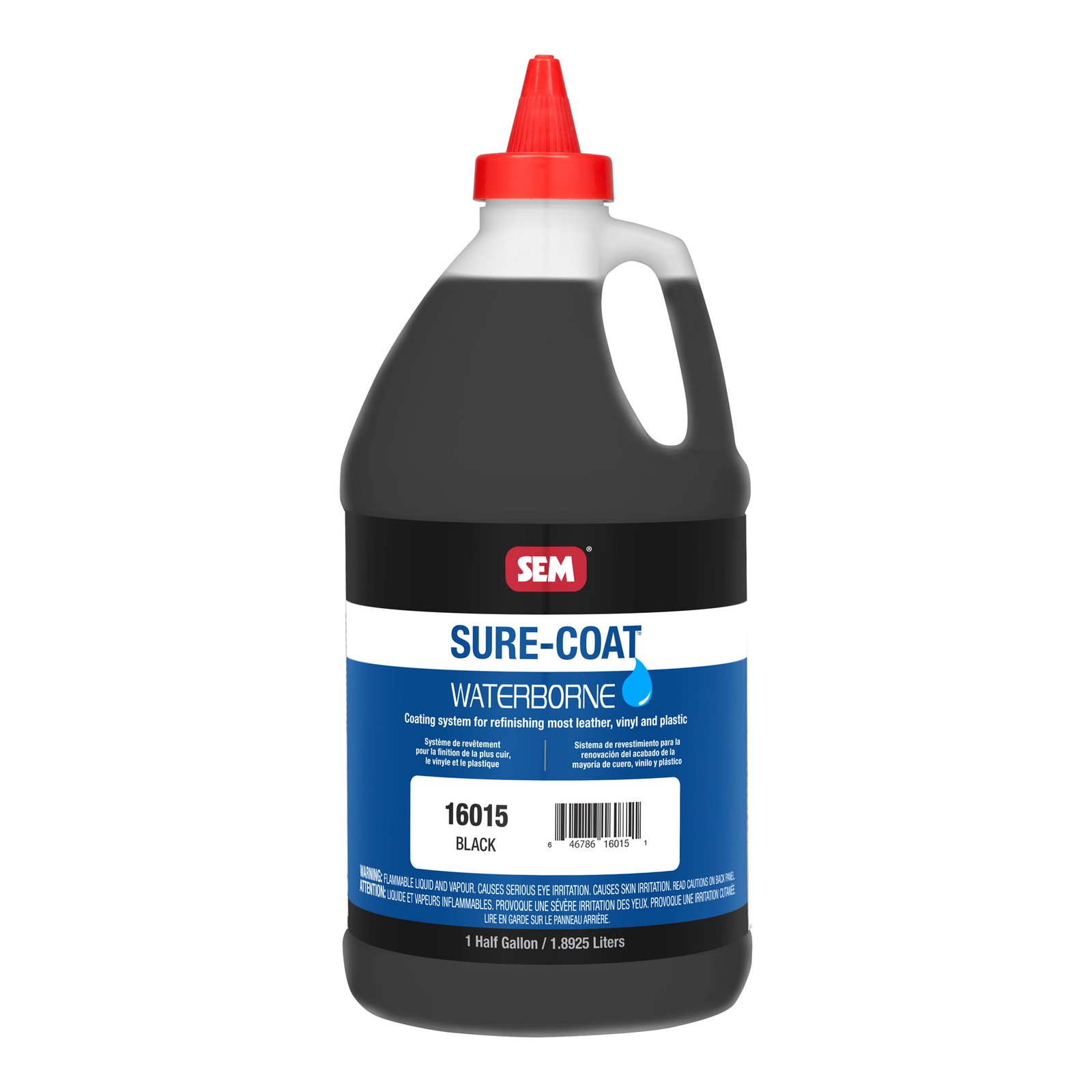 SEM 16015 Sure-Coat Black Leather Vinyl Plastic Interior Refinishing 1/2 Gallon