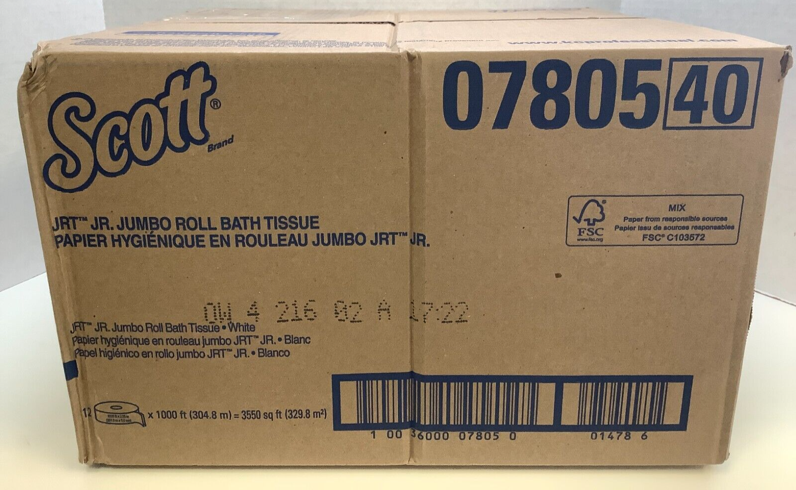 Scott 07805 Bathroom Tissue, 2-Ply, White, 1000 Ft. Roll, 12Pk, Disheveled