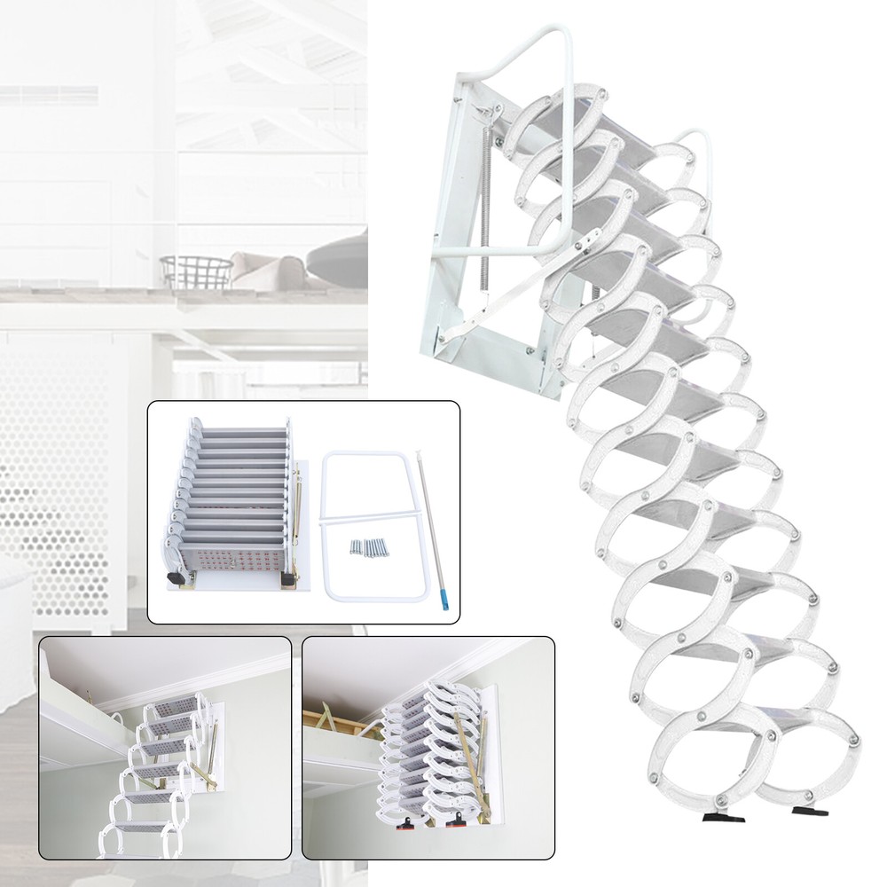 12 Step Wall Mounted Telescoping Loft Ladder Pull Down Folding Attic Stairs
