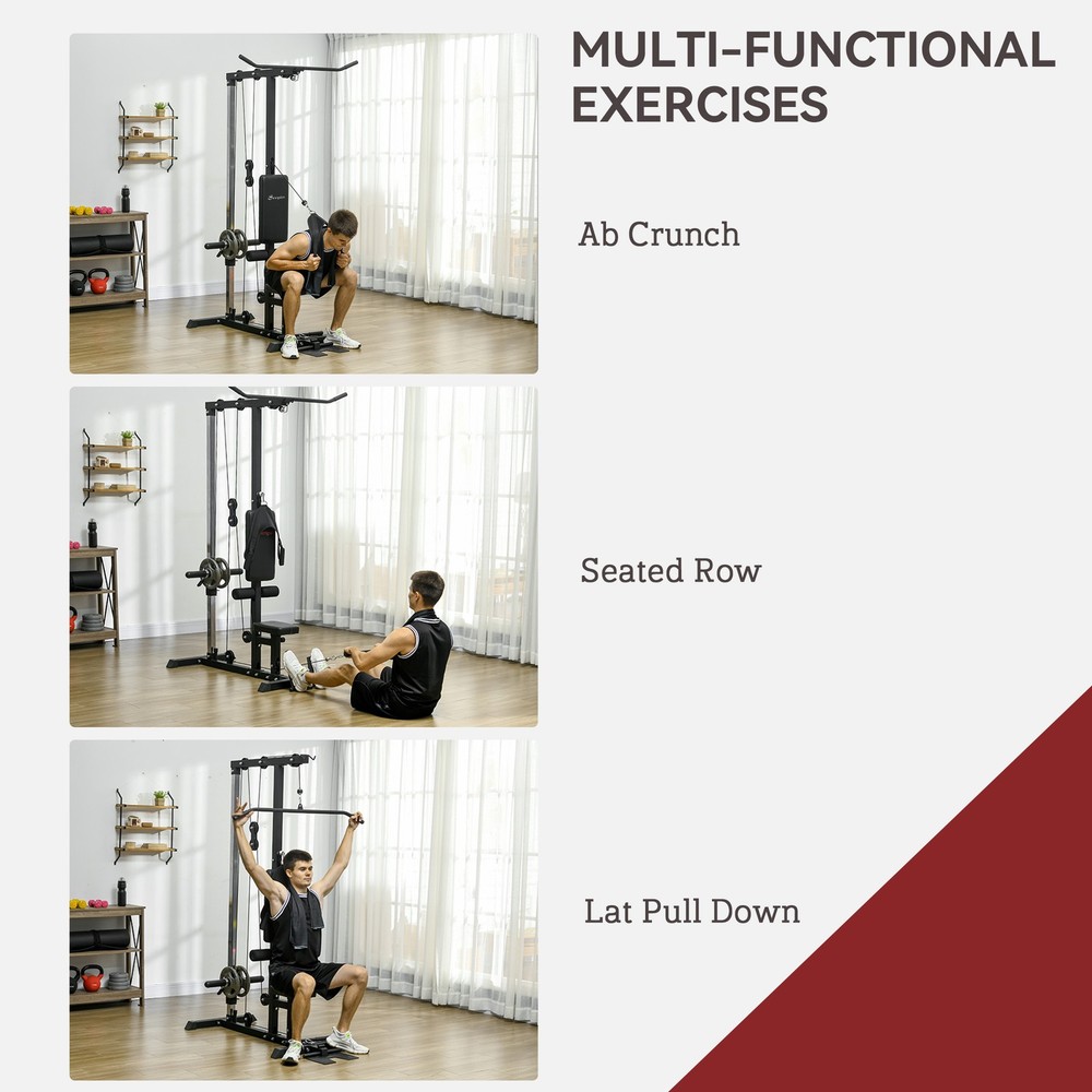 Soozier Lat Pull Down Machine Cable Station with Flip-Up Footplate, Black
