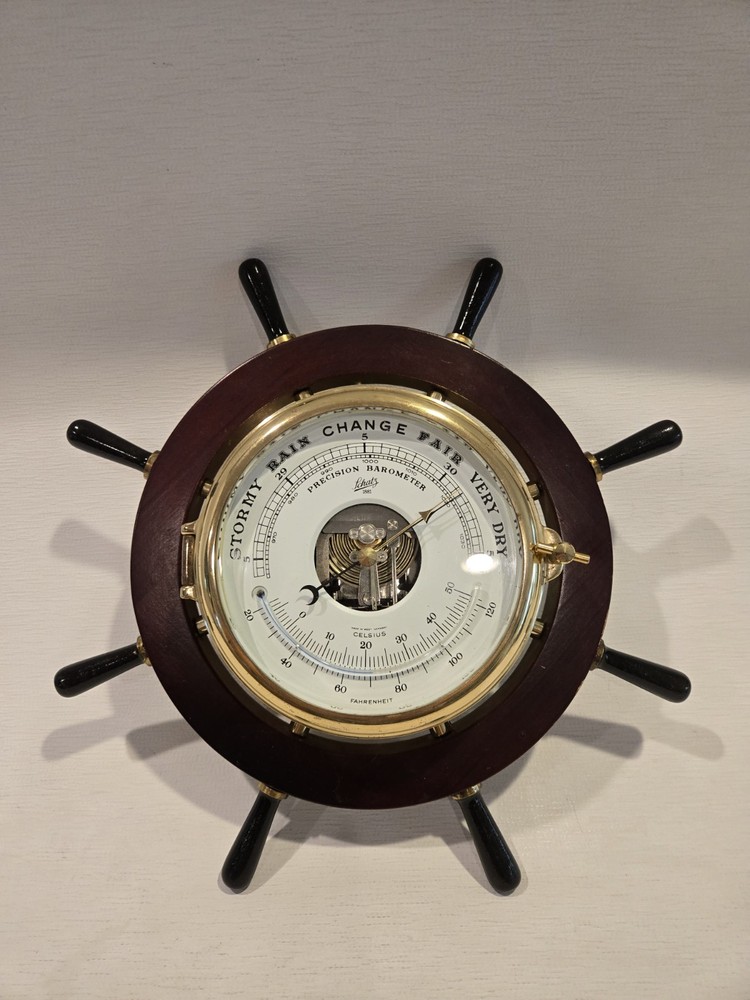 Schatz #1881 Precision Brass Barometer Thermometer - ship wheel- Germany