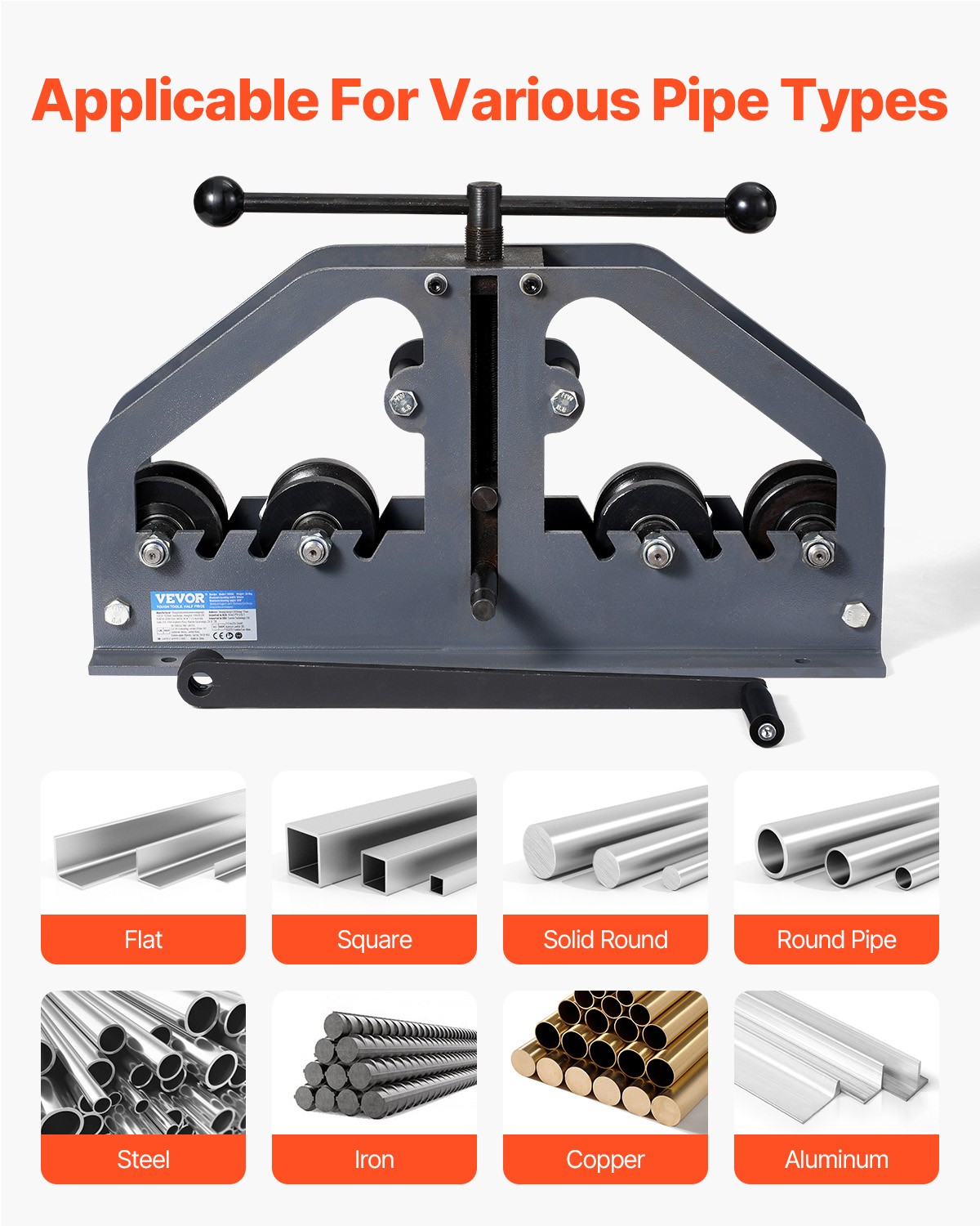 VEVOR Tube Roller Bender Max 1-1/2" Manual Tube Pipe Roller Bender with 6 Dies