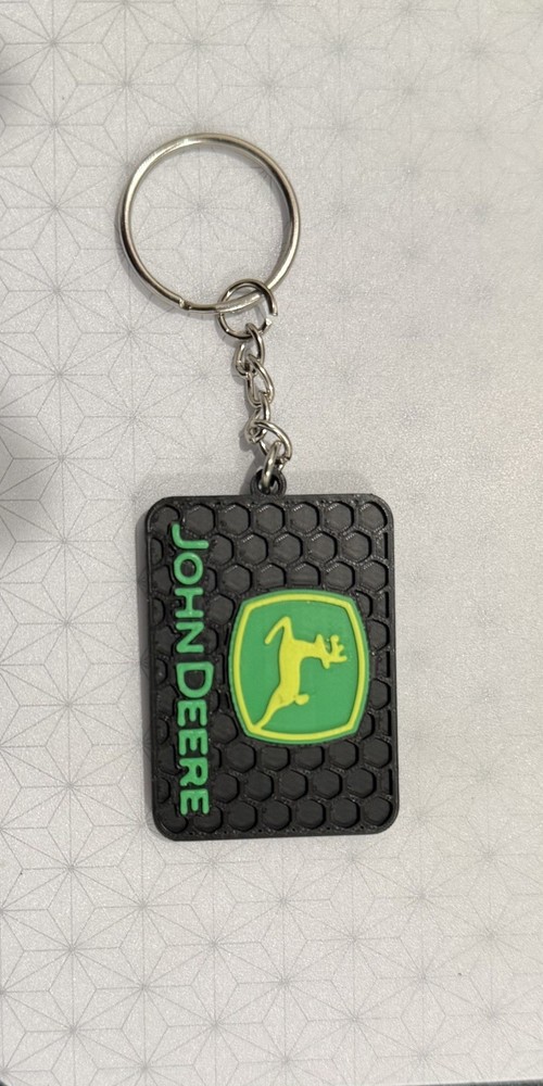 John Deere Black Square Key Ring W/Matching Black Key Ring