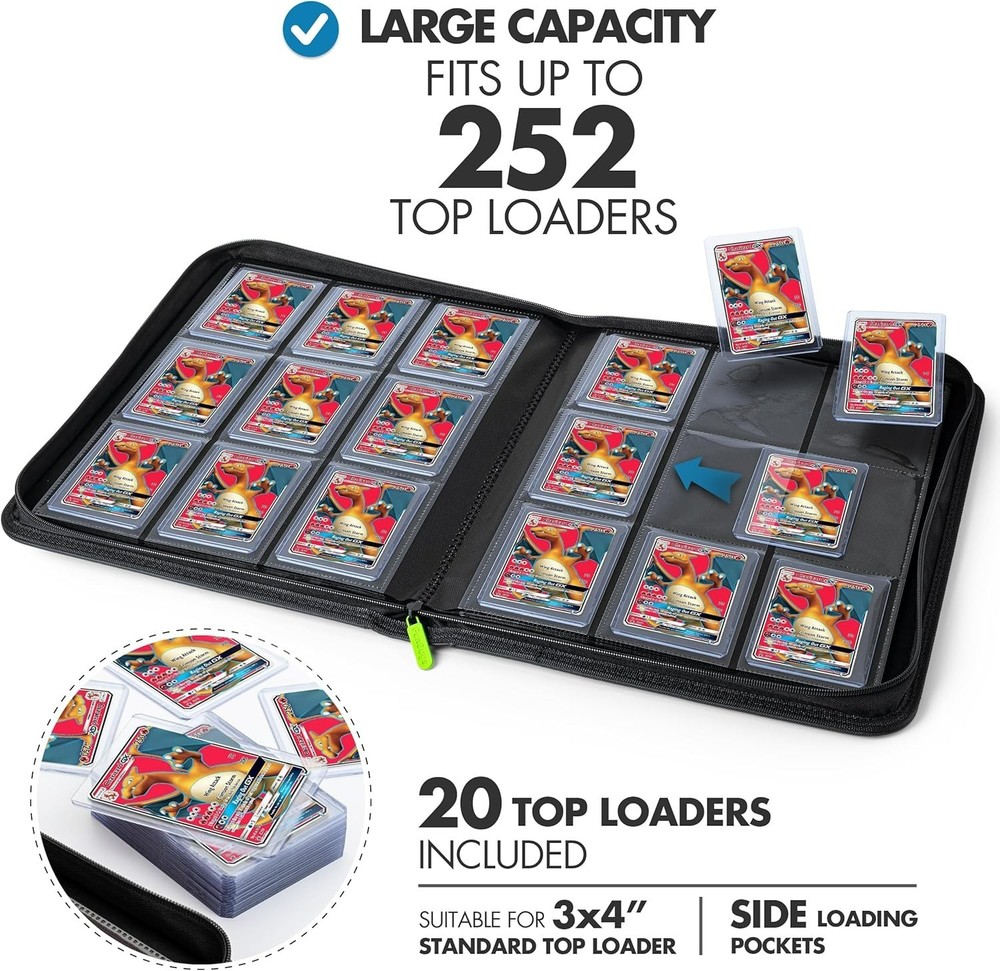 Toploader Binder, Trading Card Binder Storage, 252 9 Pocket Top Loader Binder