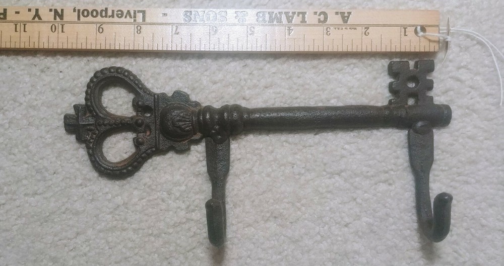 Iron Key 2-Hook Coat Hanger (10" width) Rustic Style