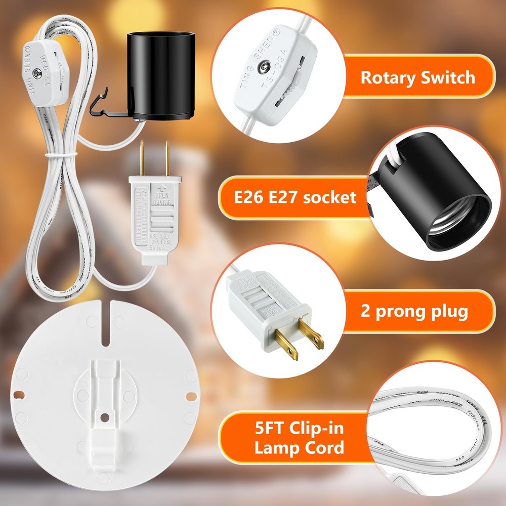 6 Set Blow Mold Light Kit Replacement, E27 E26 Single Light Cord Kit with Switch