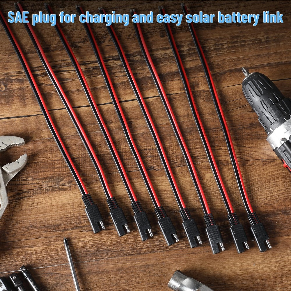 Bates- SAE Connector Cable, 12 Inch, 8 Pack, 14 AWG, 2 Pin Single Plug Quick