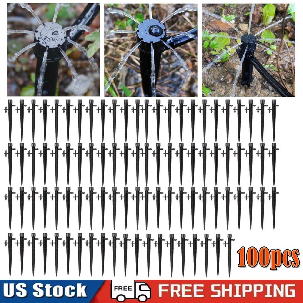 100pcs 360° Adjustable Water Flow Irrigation Drippers Stake Emitter Drip System