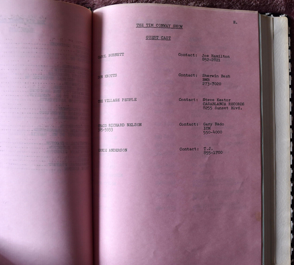 1978 The Tim Conway Show Original Script Screenplay First Draft