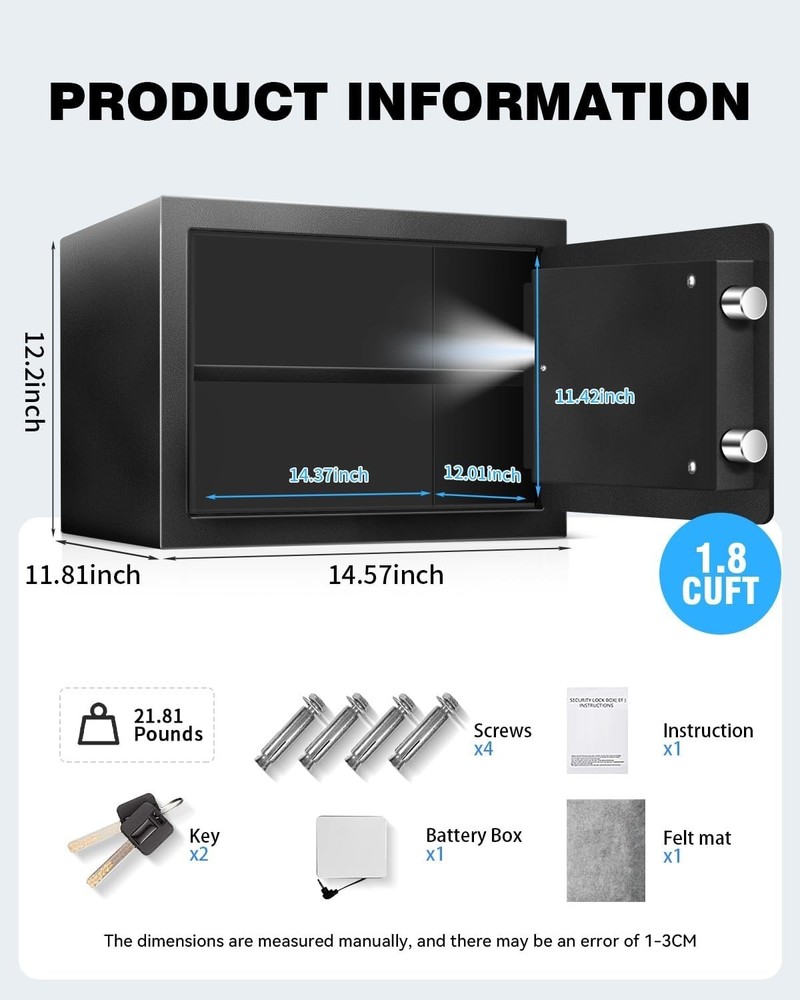 1.8 Cu Ft Safe Box W/ Fireproof Waterproof Documents Steel Security Personal
