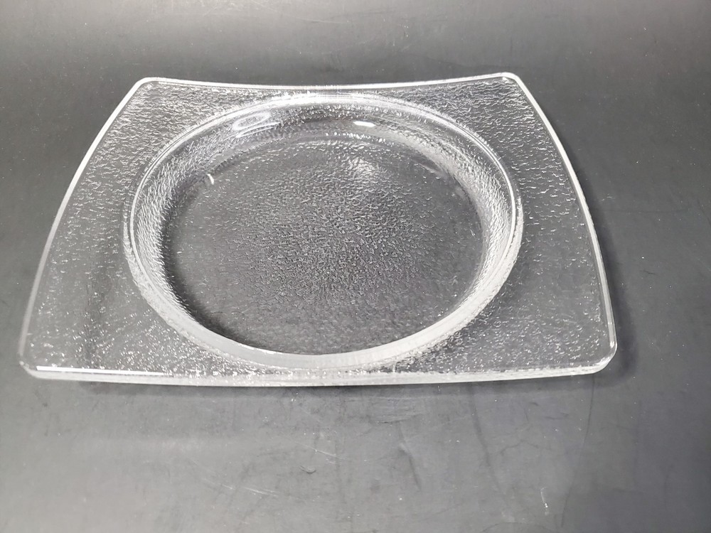 Art Deco Textured Rectangular Glass With Circular Tray Plate