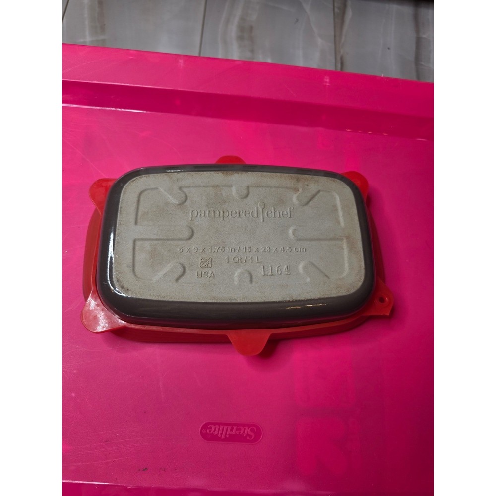Pampered Chef Stoneware Loaf Pan 1164 Gray Glazed Rectangular Baker 1 Qt Lid