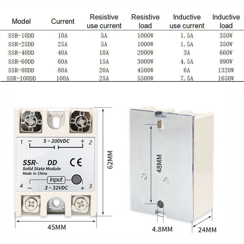 DC to DC Solid State Relay Module SSR-100DD 3-32V DC, 5-200V DC New