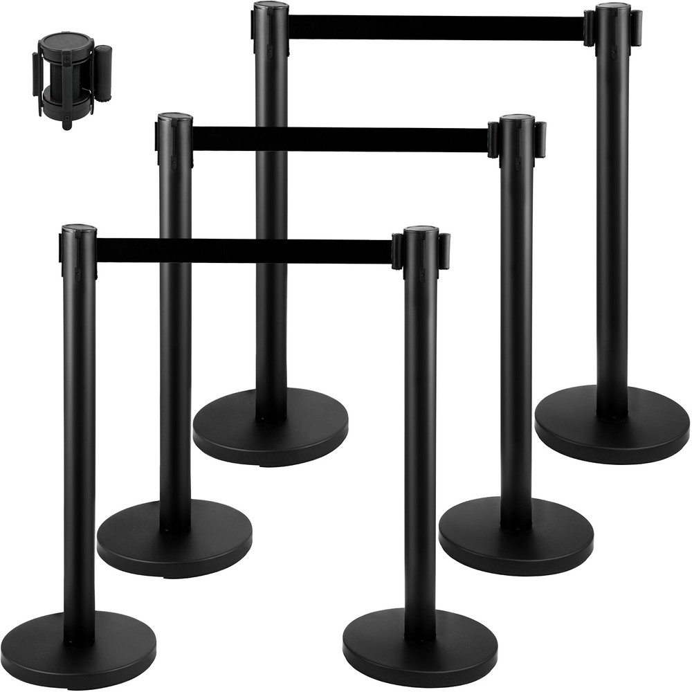 6 PCS Crowd Control Stanchion Barrier Queue Post Set w/ 6.6 ft Black Belt