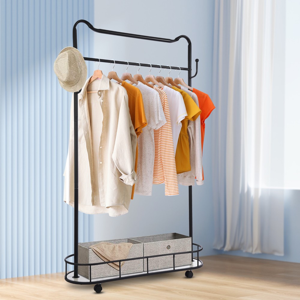 Clothes Rack, Movable Coat Rack, Coat Rack with Storage Basket