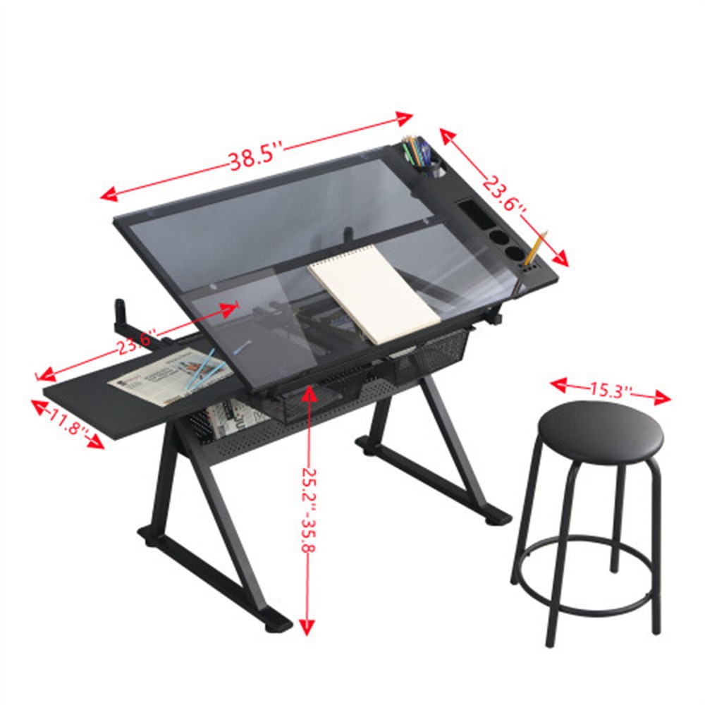 Extra Large Adjustable Artist Drawing Sketching Board Multifunctional Desk Black