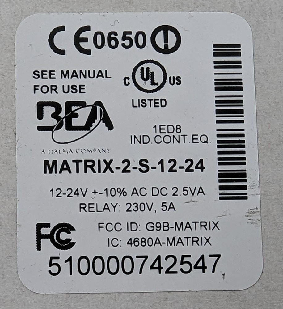 BEA MATRIX-2-S-12-24 Loop Detector Induction Vehicle Sensor 12-24Vac/Vdc NEW