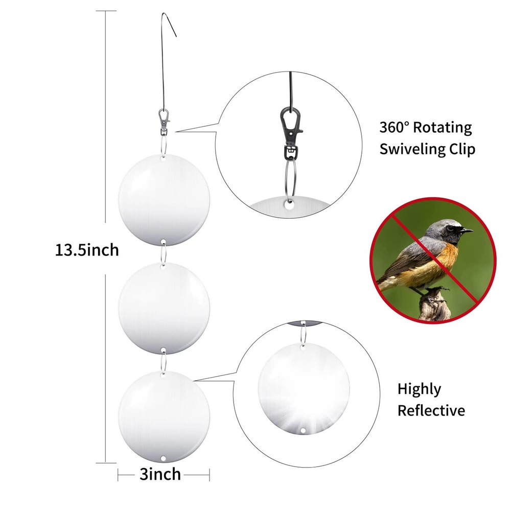 Reflective Bird Scare Discs Set 24PCS Large Double-Sided Bird Deterrents for ...