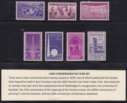 U S 1939 Commemorative Year Set (7 stamps) Mint Never Hinged