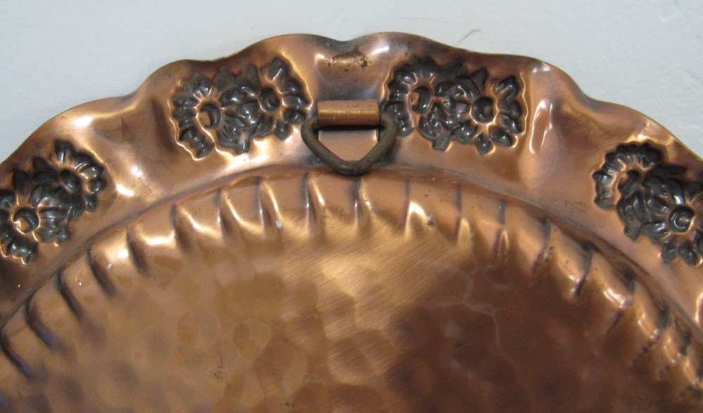 Solid Gregorian Copper Hammered Plate Flowers Wall Hanger Folk Art