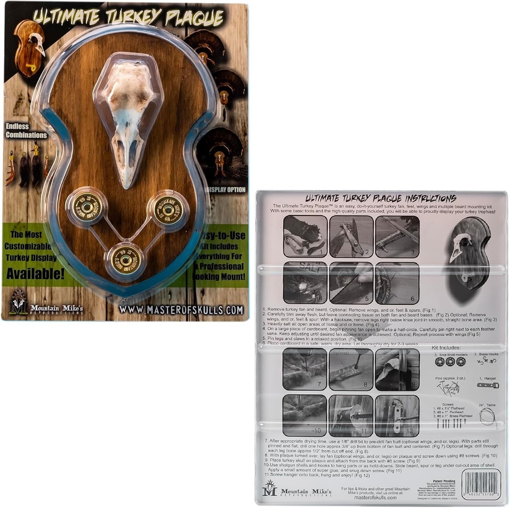 Customizable Turkey Fan Mounting Kit With Skull Beard And Spurs Display Options
