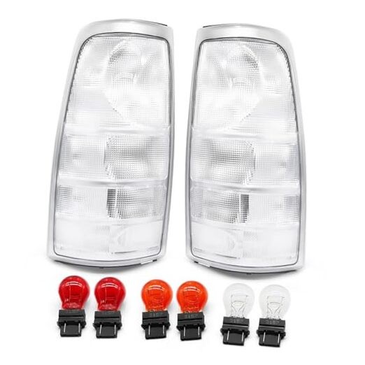 A Pair White Clear Tail Light Assembly Compatible with 1999-2002 Silverado