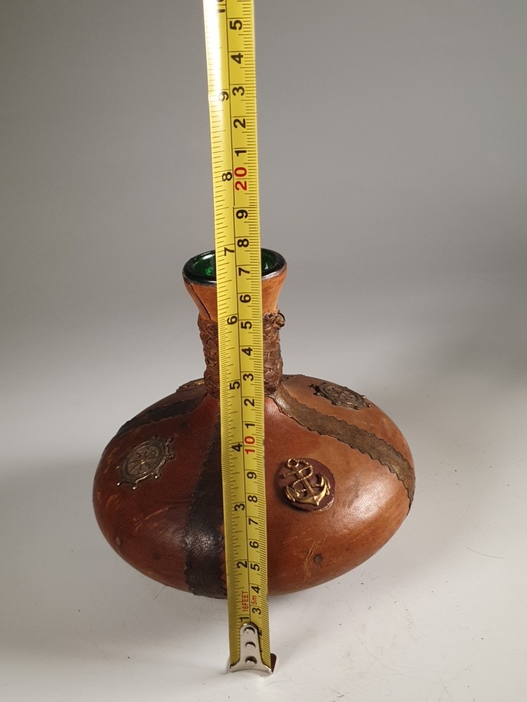 Vintage Leather Wrapped Green Bottle Decanter