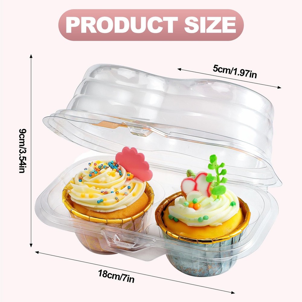 50 Pcs 2 Compartment Cupcake Container Carrier Holder 2 Cavity Boxes Stackable