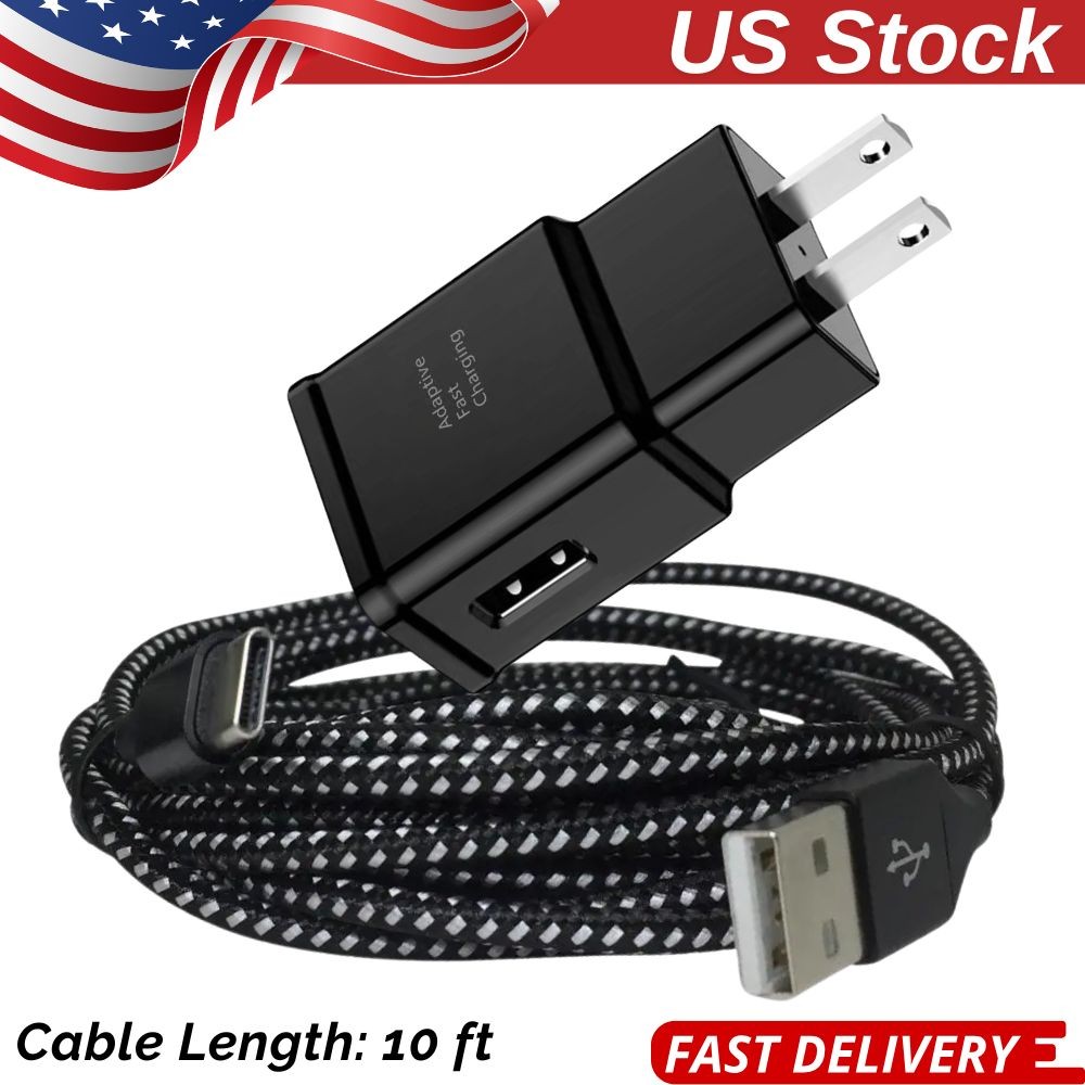 USB Fast Charger Wall Power Adapter 10Ft Long Type C Cable For Samsung Android