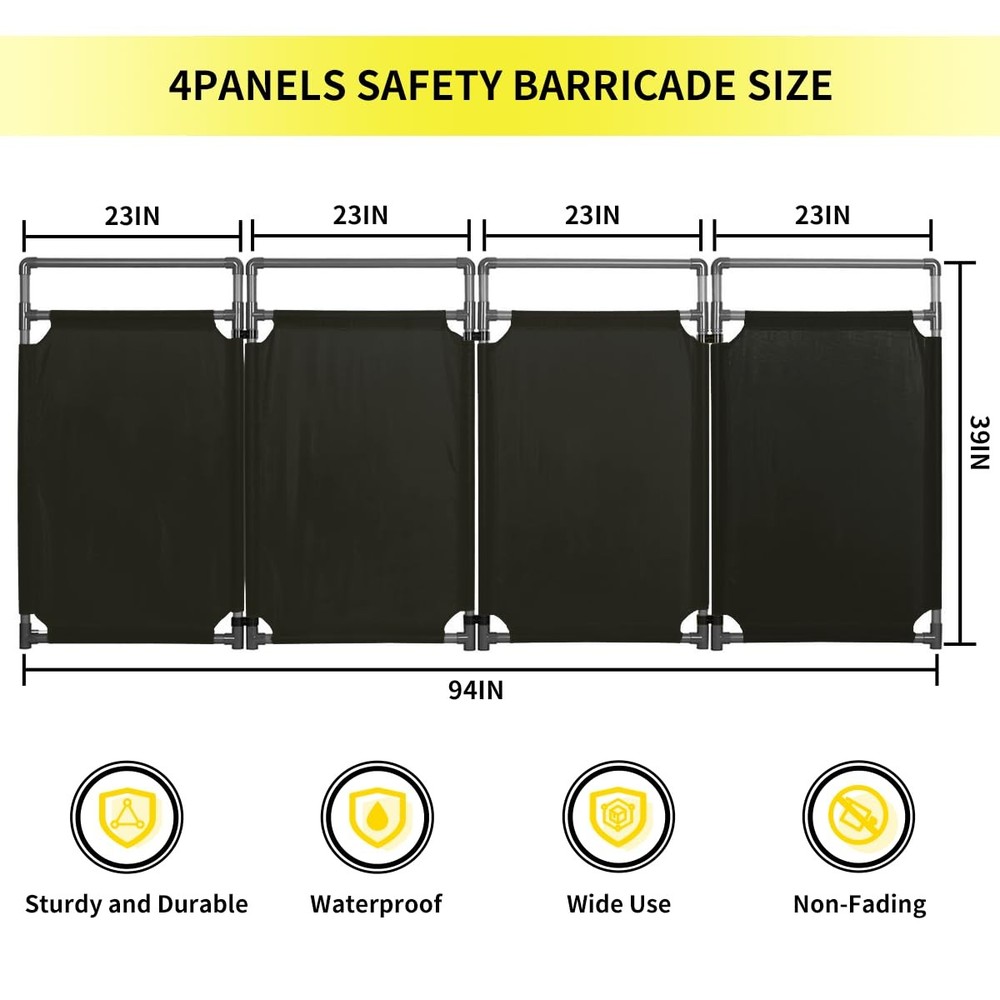 4 Panels Safety Barricade, 7.8FT Removable Foldable Security 4 Panels, Black