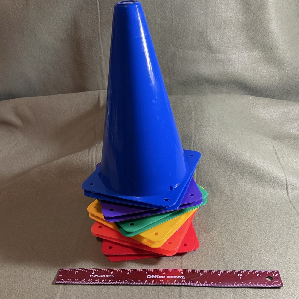 LHM Multi-Color Plastic Safety Cones Stackable Set Approx. 12 Inch Marked Cone
