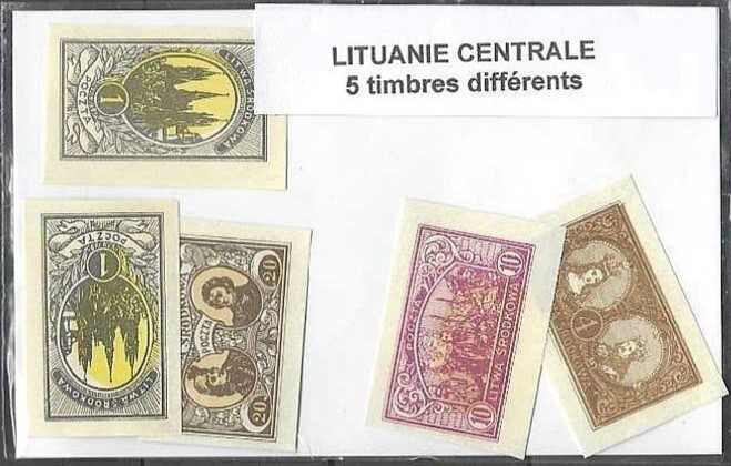 Central Lithuania 5 Different Stamps