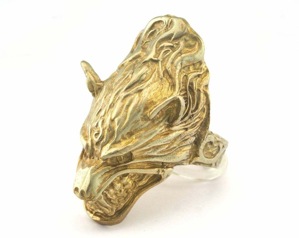 Wolf Beast Adjustable Ring Raw Brass (18mm 7.5US inner size -Adjustable ) 2932