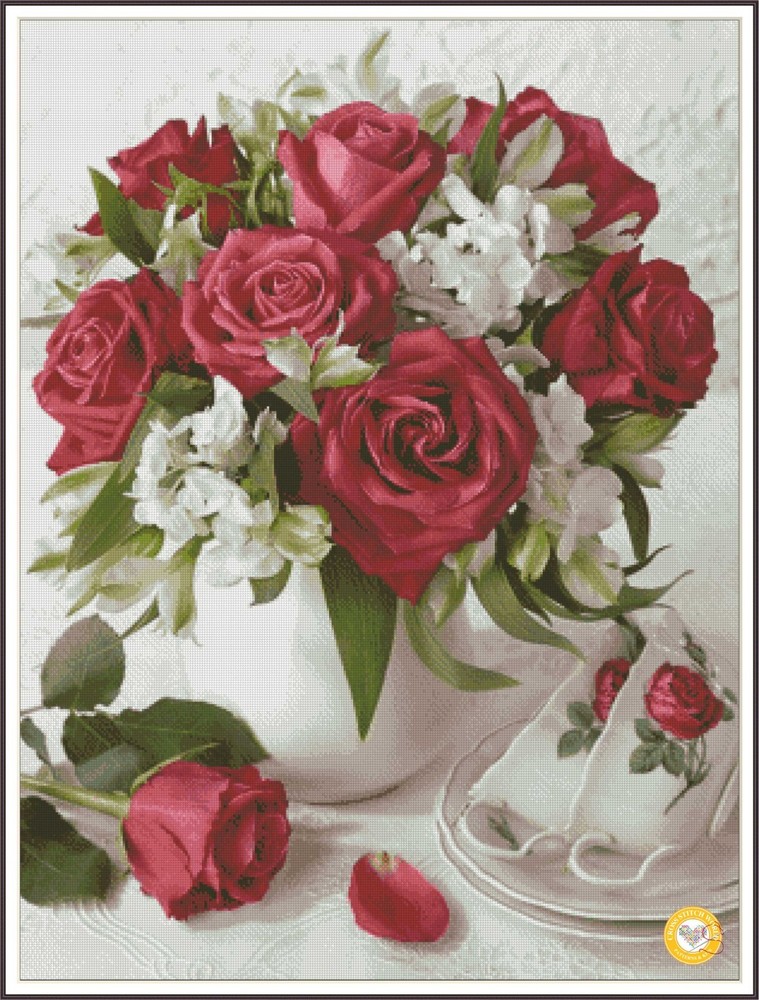 Morning Roses 1431 Chart Counted Cross Stitch Pattern